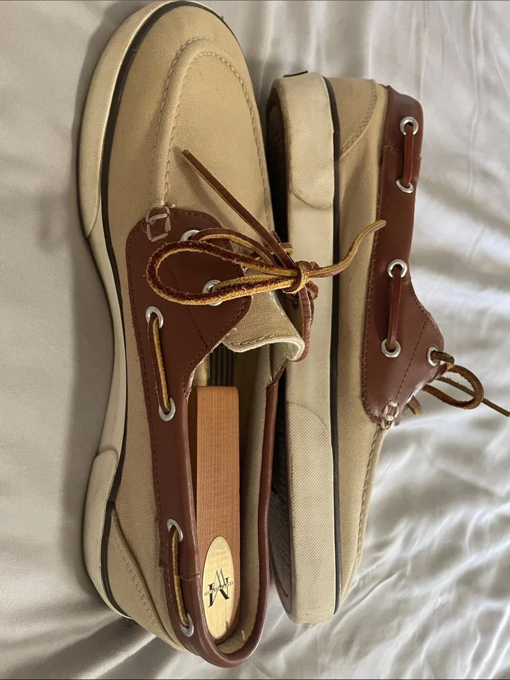 Polo Ralph Lauren Mansheim Canvas Boat Shoe | Size 11D | Tan & Brown Leather